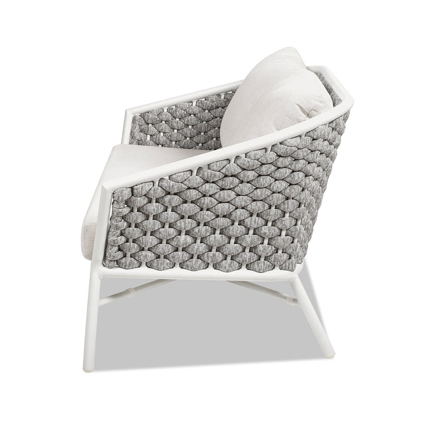 English Elm Jennifer Taylor Home - Rowan 63.5" Rope Barrel Back Loveseat Sofa - Optic White Acrylic, Weatherproof, Removable Cushions, Aluminum Frame B2719P245981