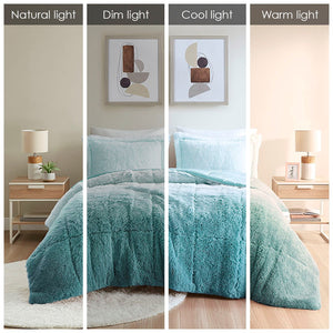 English Elm Twin/Twin Brielle Shaggy Faux Fur Comforter Mini Set Ombre Cozy Plush Faux Mink Reverse, Hypoallergenic Aqua 15.75 L x 10.24 W x 10.24 H B03595984