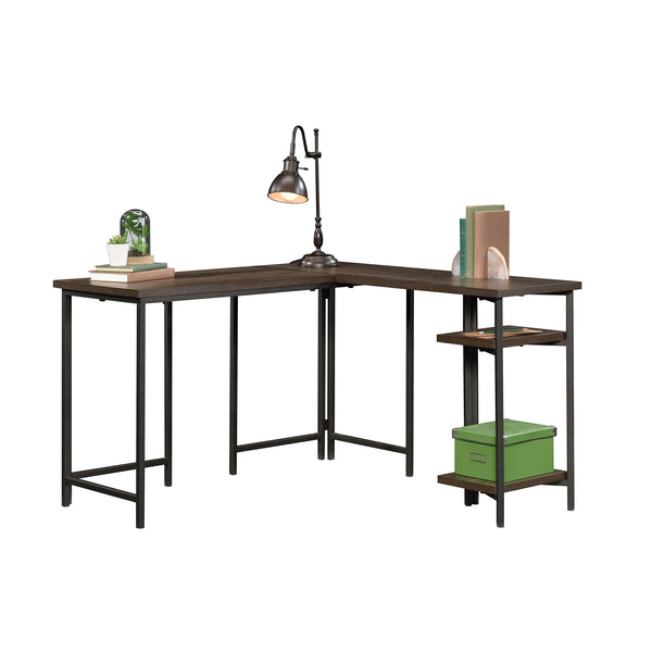English Elm L-Shaped Desk: Stylish Brown Finish With Adjustable Shelves And Hidden Compartments For Versatility B356P367890