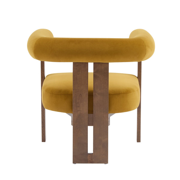 English Elm Christopher Knight Home® - Modern Upholstered Round Arm Accent Chair with Velvet Finish, Elegant Curved Back and Three Legs Design Mustard yellow 30.5 L x 29 W x 14.5 H N776P216194T