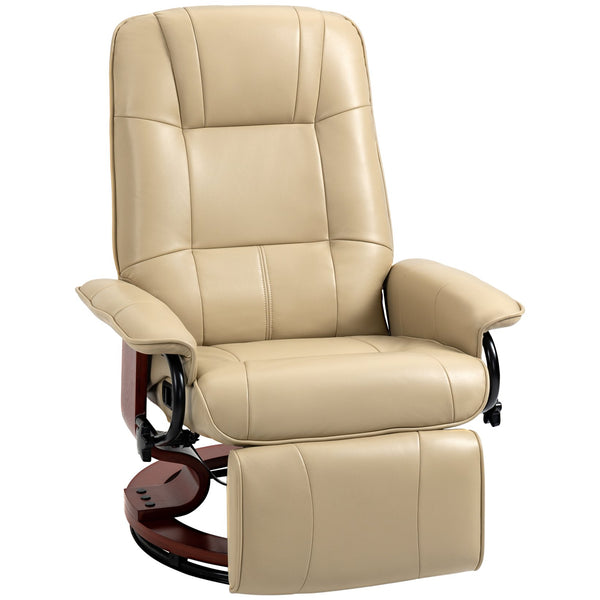English Elm HOMCOM Cream White Faux Leather Manual Recliner with 145° Recline, Swivel Wood Base & Footrest Comfort W2225P173863