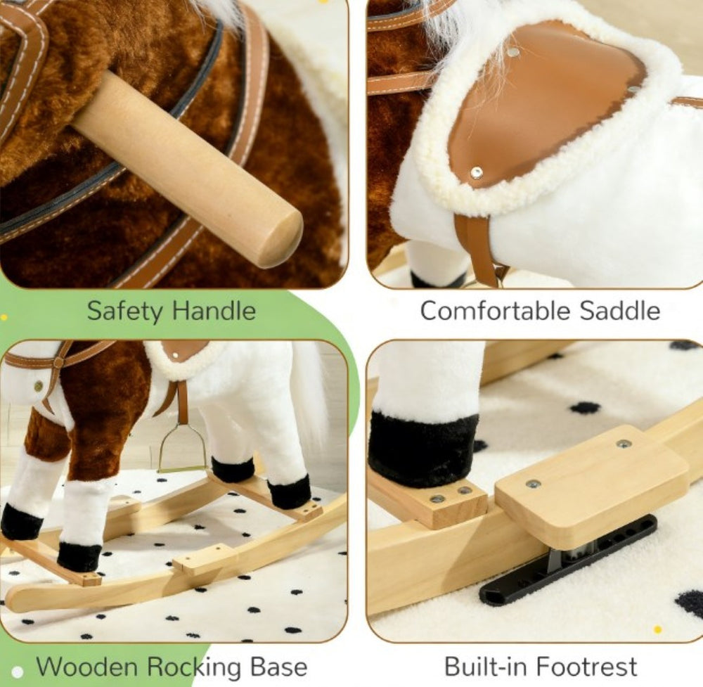 English Elm Rocking Horse Plush Ride on Toy with Music Soft Padded Body for Kids Playroom Fun T3971P442268