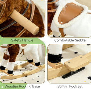 English Elm Rocking Horse Plush Ride on Toy with Music Soft Padded Body for Kids Playroom Fun T3971P442268