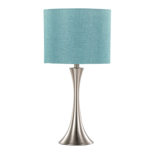 English Elm 24" Brushed Nickel Hourglass Table Lamp Set Turquoise Linen Shade Bedroom Pair B202P224071