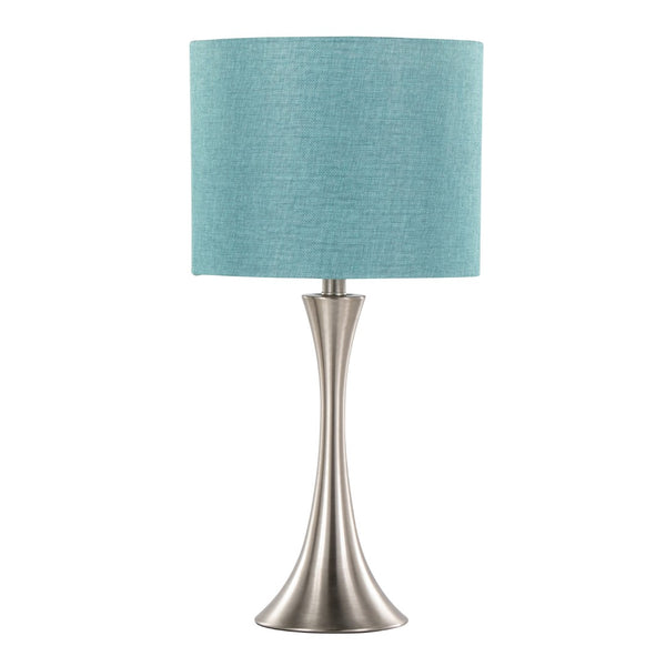 English Elm 24" Brushed Nickel Hourglass Table Lamp Set Turquoise Linen Shade Bedroom Pair B202P224071