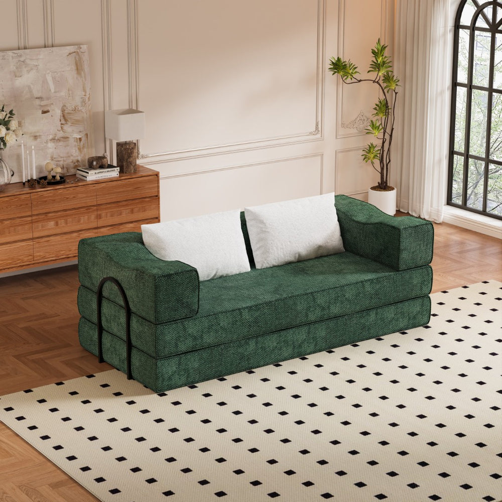English Elm 80" Chenille Folding Floor Sofa Converts to King Sleeper with Modular Repositionable Arms Green W1885P204178