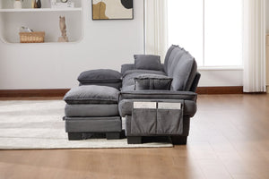 English Elm Sectional Cloud Sofa Modular Deep Seat Corduroy Upholstered Living Room Couch with Storage Dark Gray W395S00133