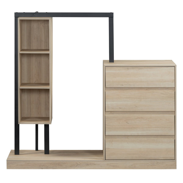 English Elm Wardrobe with 4 Drawers 3 Shelves – Spacious Natural/Wood/White Storage Cabinet, Durable MDF, Easy Assembly, Sleek Design, 55.3" L x 50.4" H N820P196888N