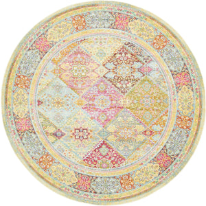 Unique Loom Baracoa Marta Machine Made Border Rug Multi, Burgundy/Gold/Orange/Red/Pink/Blue/Light Blue 8' 4" x 8' 4"