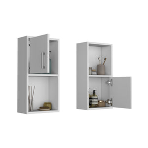 English Elm Oba Wall-Mounted 2-Pc Bathroom Medicine Cabinet in White — Compact 23.7"H, 4 Shelves, Engineered Wood B070P188845