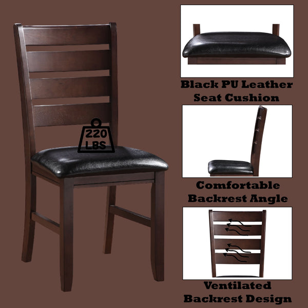 English Elm Urbana Modern Black PU Leather Side Chairs with Cherry Wood Finish, Set of 2 — Sleek, Sturdy Dining Seating B2726P257321