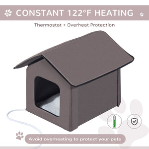 English Elm Pawhut Insulated Heated Cat Shelter Waterproof Cabin with Berber Fleece Pad Two Exits W2225P249717