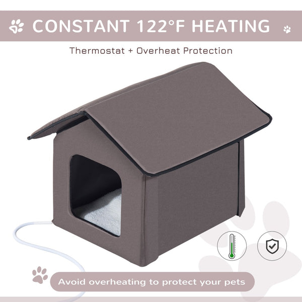 English Elm Pawhut Insulated Heated Cat Shelter Waterproof Cabin with Berber Fleece Pad Two Exits W2225P249717