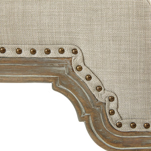 JLA Home Madison Park - Counterstool Christine Upholstered Light Grey with Bronze Nailhead Trim, Reclaimed Grey Wood Turned Legs MP104-0762