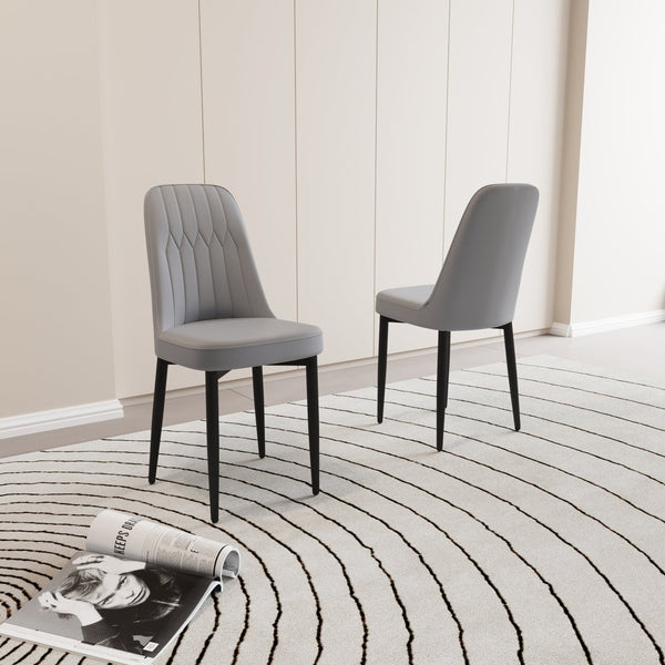 English Elm A Set Of 2 Modern Grey Dining Chairs With Pu Leather, Thick Cushions & Sturdy Black Metal Legs W2189140246