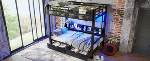 English Elm Twin Over Metal Bunk Bed with Led Lights Usb Ports Drawers and Sofa Conversion W5305S00002