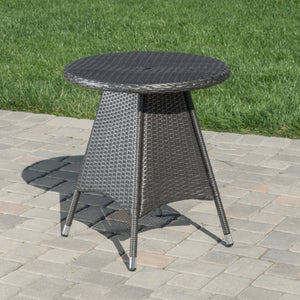 English Elm Christopher Knight Home® - CORSICA Grey Rattan Bistro Table – Weather-Resistant Resin Wicker, Metal Frame, Space-Saving Patio Piece 56313.00GRY