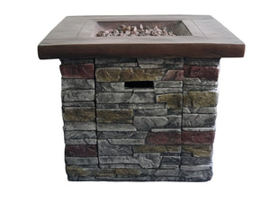 Homeroots Outdoor Brown Wood And Brick Square Gas Fire Pit With Lava Rocks   475086