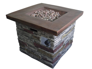 Homeroots Outdoor Brown Wood And Brick Square Gas Fire Pit With Lava Rocks   475086