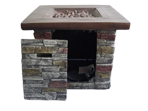 Homeroots Outdoor Brown Wood And Brick Square Gas Fire Pit With Lava Rocks   475086