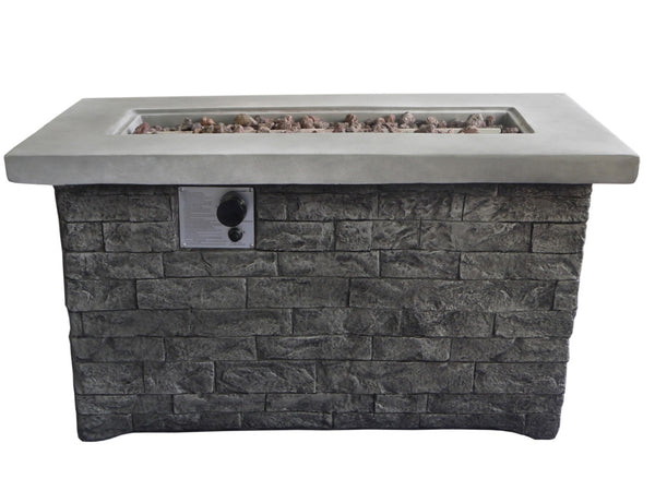 Homeroots Rectangular Grey Brick Gas Fire Pit With Lava Rocks   475089