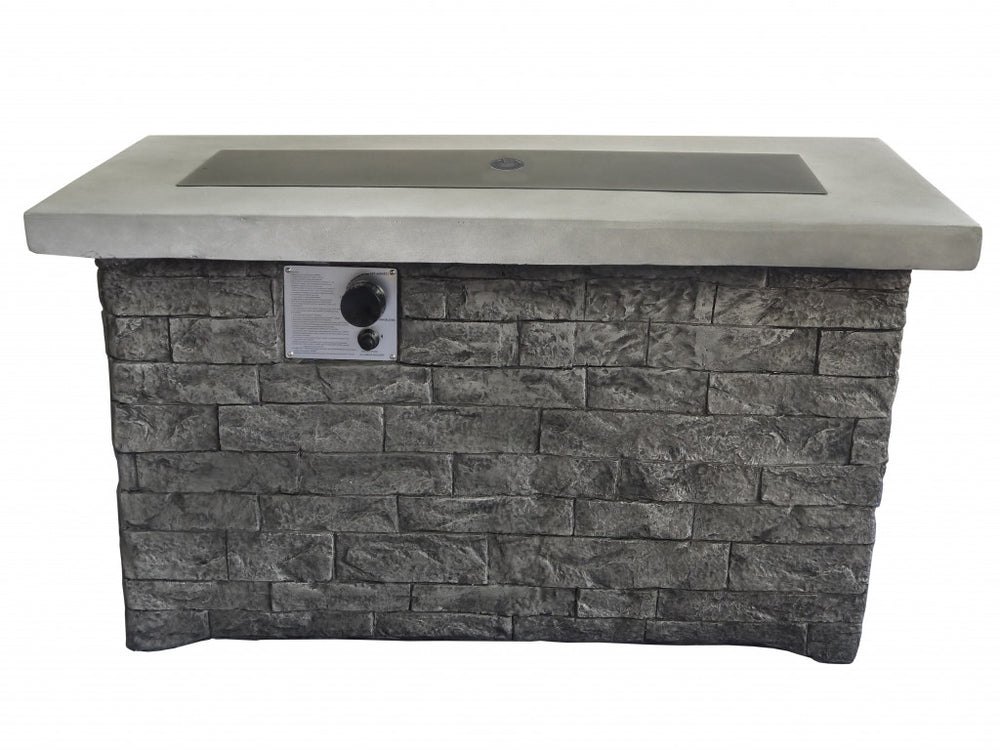 Homeroots Rectangular Grey Brick Gas Fire Pit With Lava Rocks   475089
