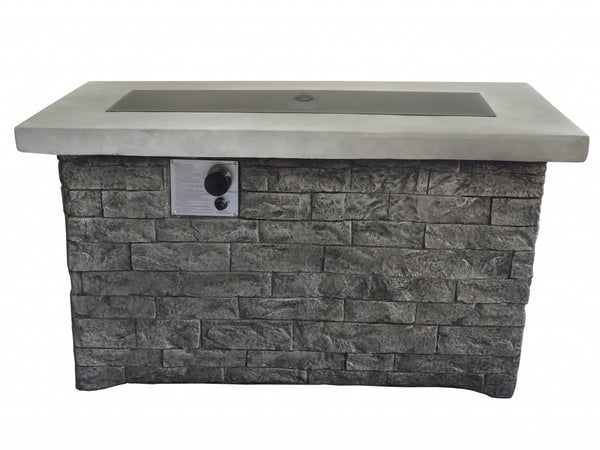 Homeroots Rectangular Grey Brick Gas Fire Pit With Lava Rocks   475089