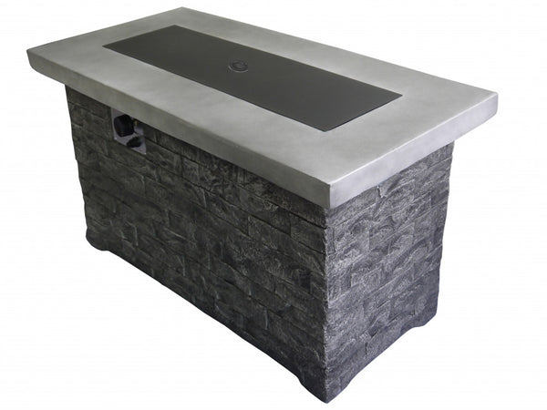 Homeroots Rectangular Grey Brick Gas Fire Pit With Lava Rocks   475089