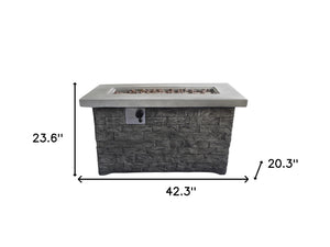 Homeroots Rectangular Grey Brick Gas Fire Pit With Lava Rocks   475089