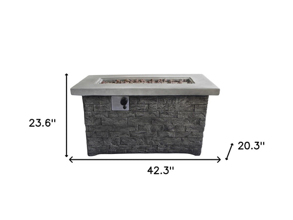 Homeroots Rectangular Grey Brick Gas Fire Pit With Lava Rocks   475089