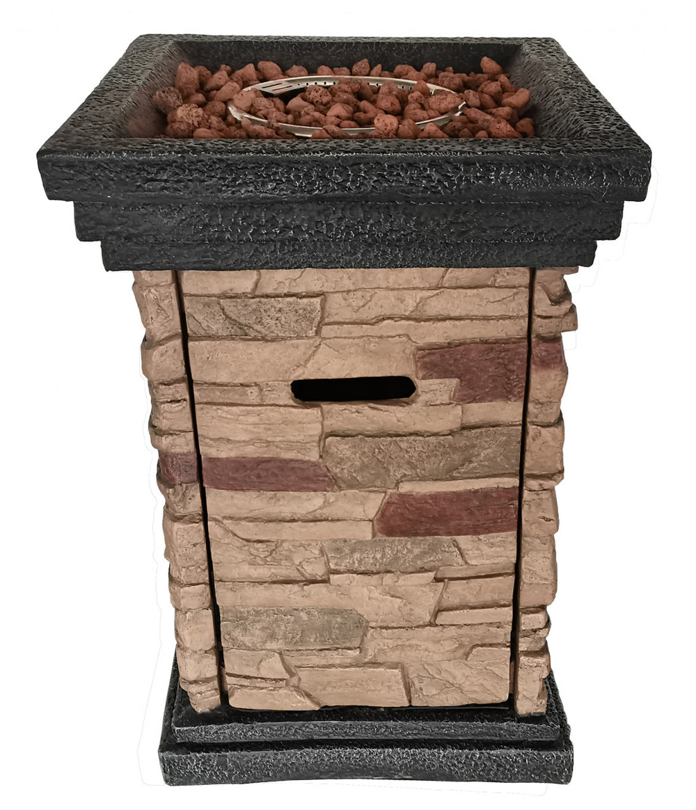 Homeroots Brown Stone Stacked Outdoor Gas Fire Pit With Lava Rocks   475091