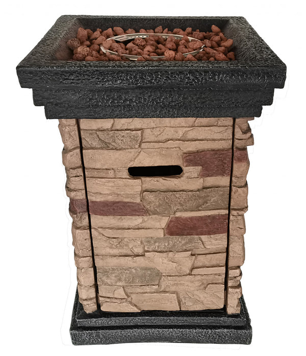 Homeroots Brown Stone Stacked Outdoor Gas Fire Pit With Lava Rocks   475091
