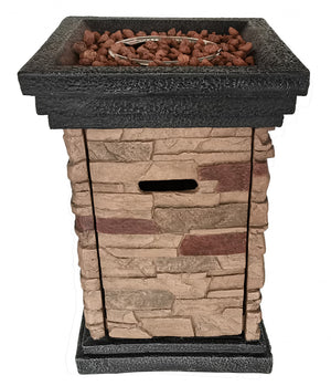 Homeroots Brown Stone Stacked Outdoor Gas Fire Pit With Lava Rocks   475091