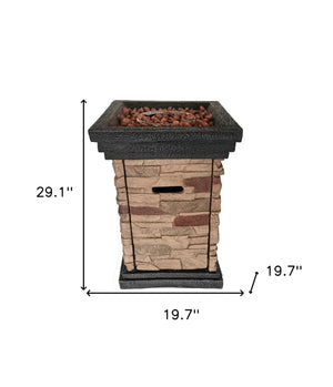 Homeroots Brown Stone Stacked Outdoor Gas Fire Pit With Lava Rocks   475091