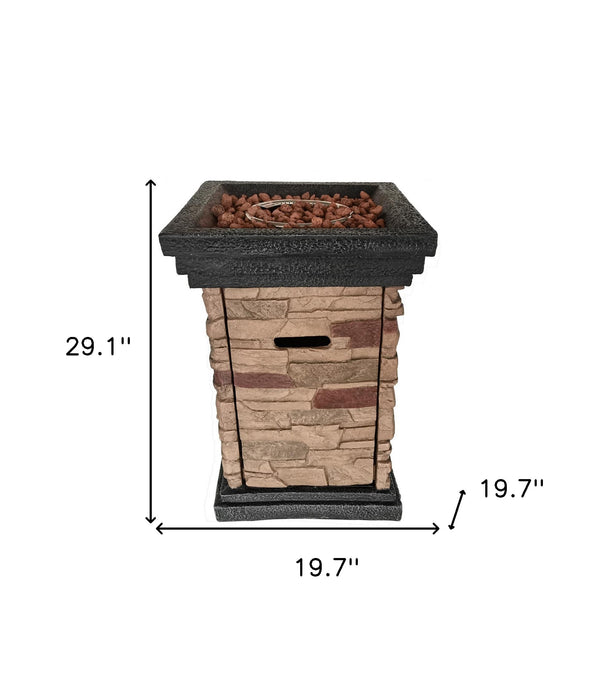 Homeroots Brown Stone Stacked Outdoor Gas Fire Pit With Lava Rocks   475091