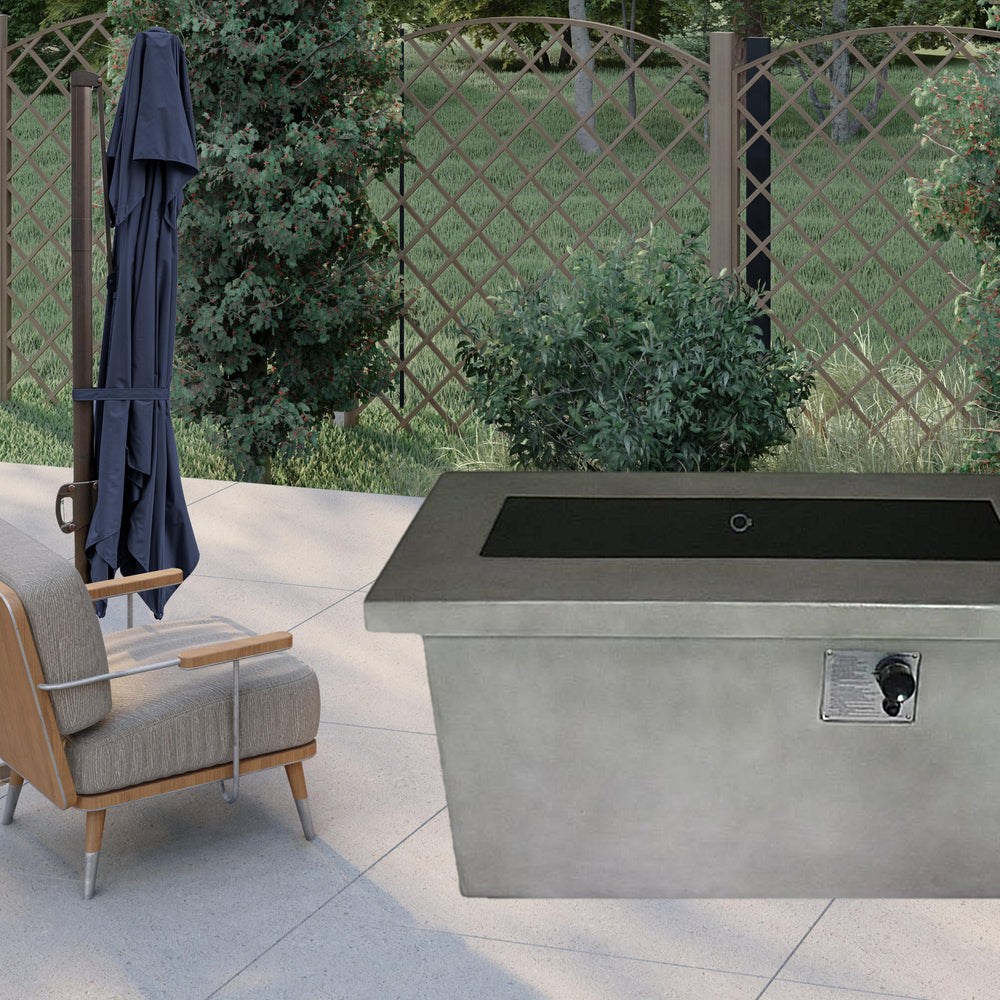 Homeroots Rectangular Grey Cement Gas Fire Pit With Lava Rocks   475093