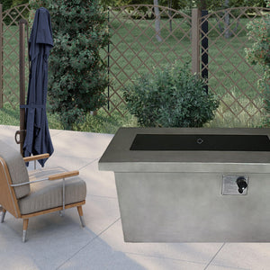 Homeroots Rectangular Grey Cement Gas Fire Pit With Lava Rocks   475093