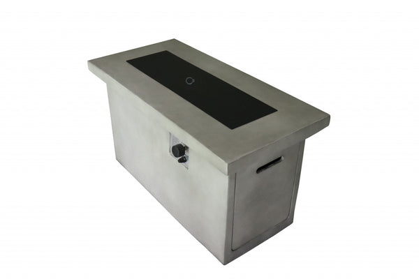 Homeroots Rectangular Grey Cement Gas Fire Pit With Lava Rocks   475093