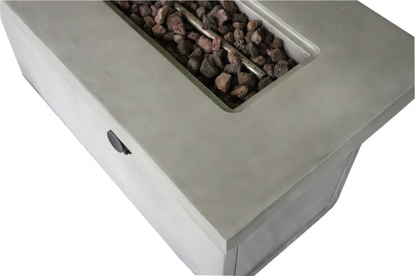Homeroots Rectangular Grey Cement Gas Fire Pit With Lava Rocks   475093