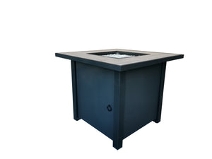 Homeroots Black Metal And Tile Square Fire Pit With Glass Rocks   475097