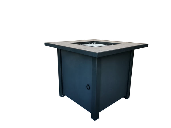 Homeroots Black Metal And Tile Square Fire Pit With Glass Rocks   475097