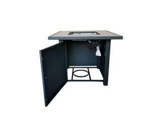 Homeroots Black Metal And Tile Square Fire Pit With Glass Rocks   475097