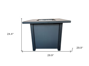 Homeroots Black Metal And Tile Square Fire Pit With Glass Rocks   475097