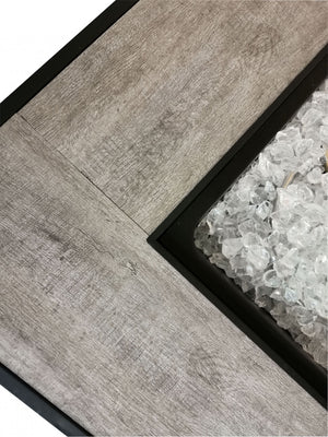 Homeroots Black Metal And Tile Square Fire Pit With Glass Rocks   475097