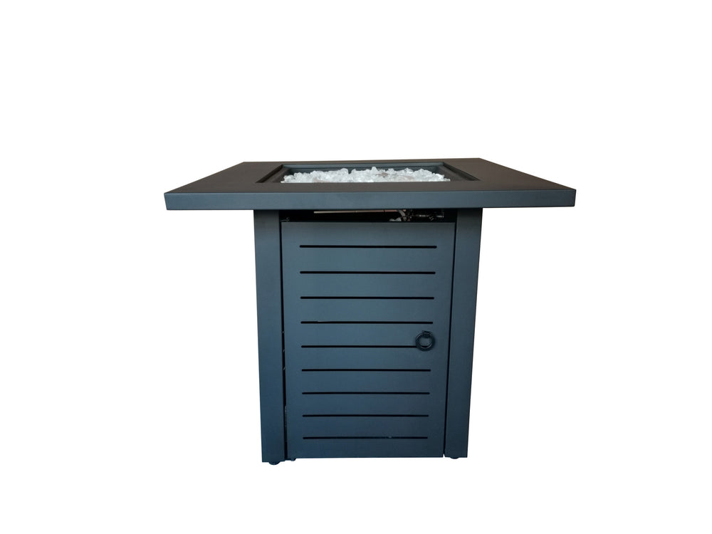 Homeroots Black Slatted Metal Square Fire Pit With Glass Rocks   475098