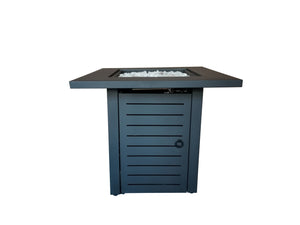 Homeroots Black Slatted Metal Square Fire Pit With Glass Rocks   475098