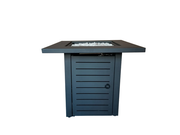 Homeroots Black Slatted Metal Square Fire Pit With Glass Rocks   475098