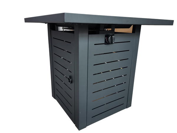 Homeroots Black Slatted Metal Square Fire Pit With Glass Rocks   475098