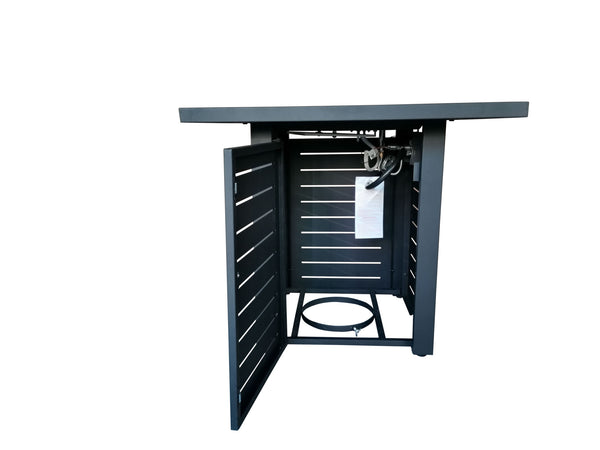 Homeroots Black Slatted Metal Square Fire Pit With Glass Rocks   475098