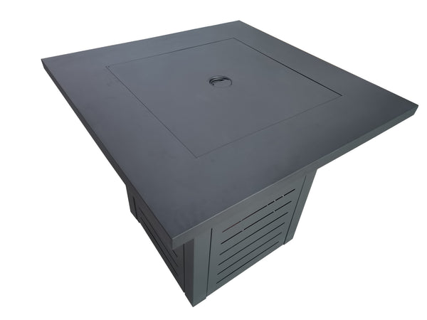 Homeroots Black Slatted Metal Square Fire Pit With Glass Rocks   475098